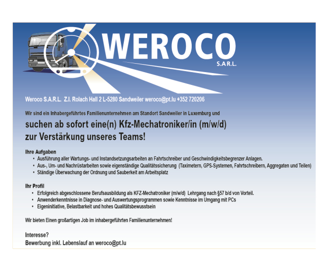 Stellenausschreibung Weroco